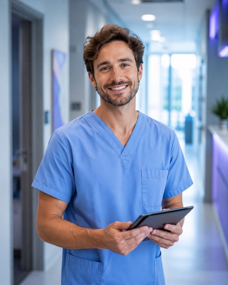 Nurse practitioner with a tablet