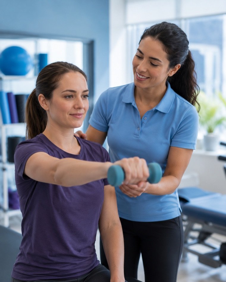 Physical therapist guiding a patient