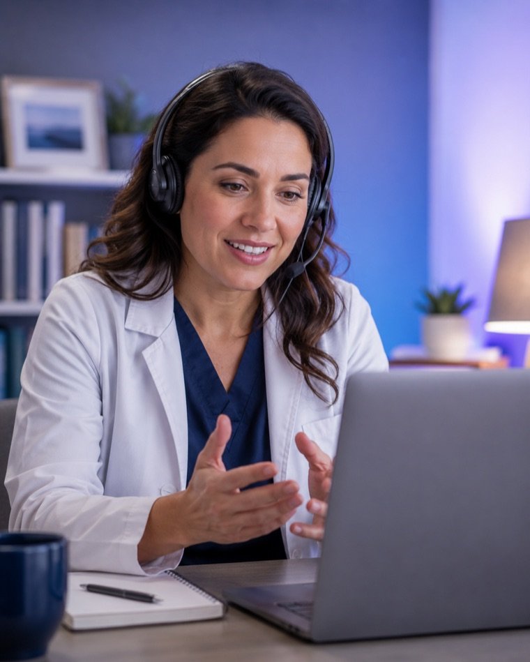 Telehealth provider on a video call